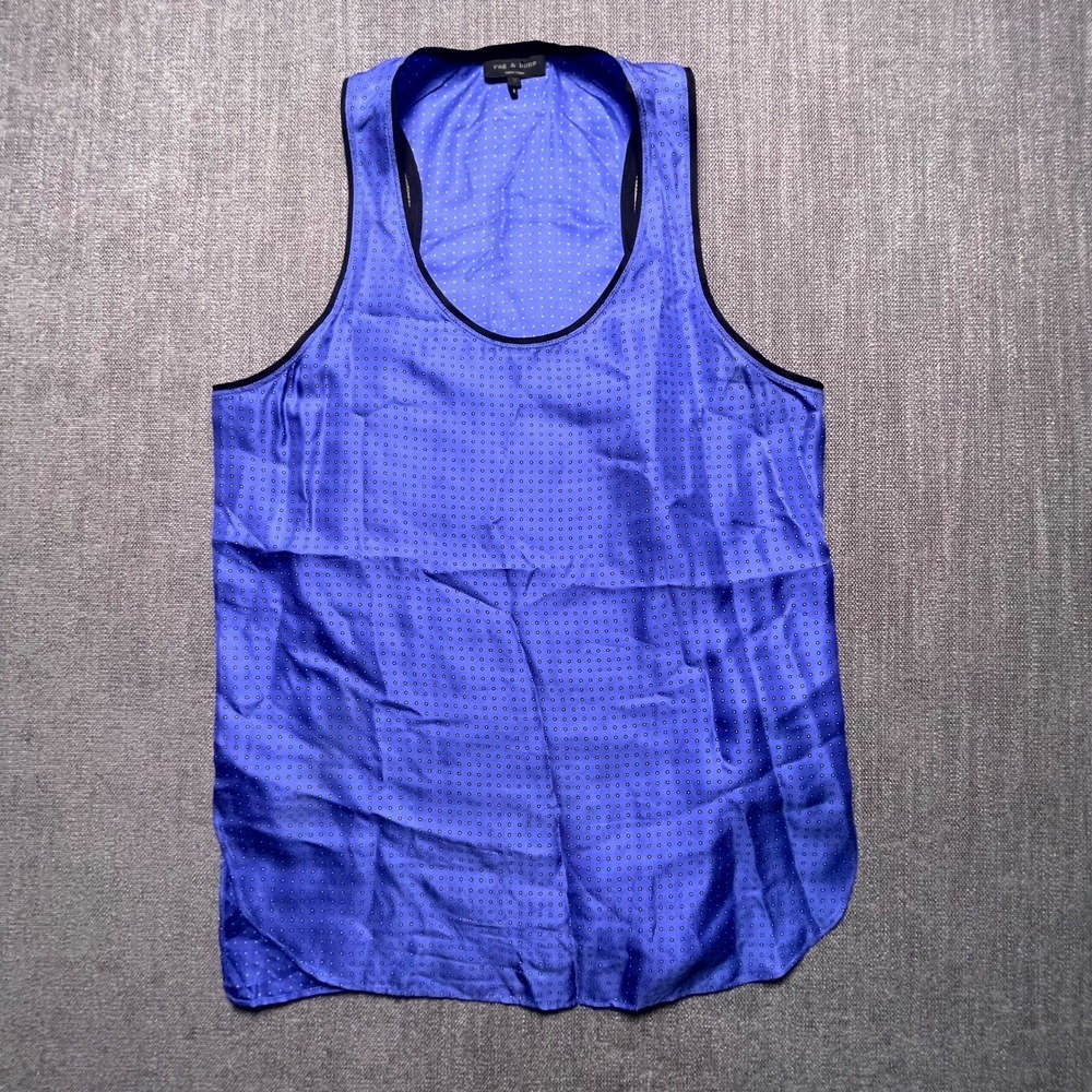 Rag & Bone Blue Polka Dot Racerback Tank Top Women Medium Side Slit Scoop Neck